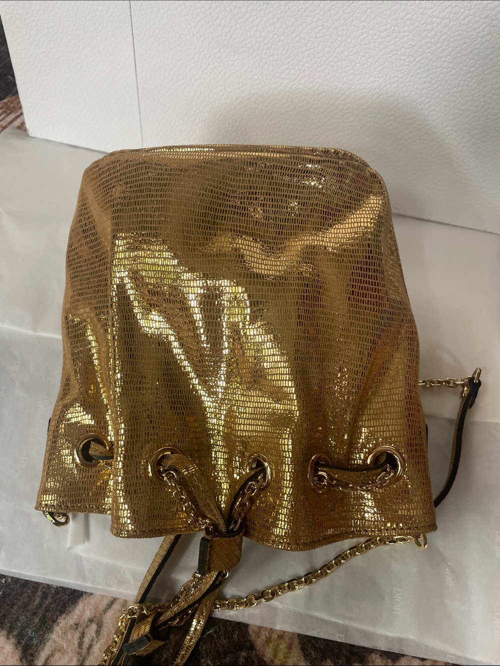 Authentic Gianni Chiarini Gold Chain Accent Bucket Bag Luxury Shoulder Crossbody - Picture 10 of 14